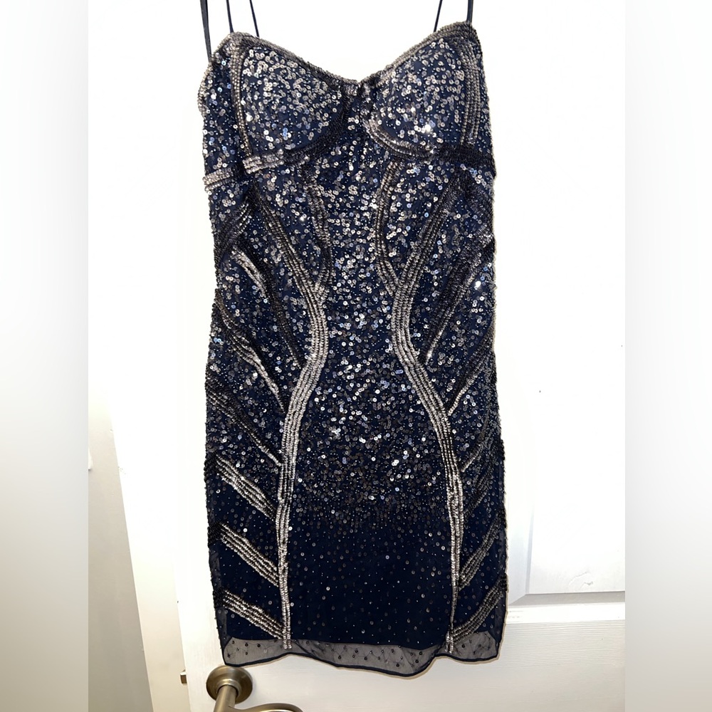 Aidan Mattox Blue Sequin Cocktail Dress Sz 2 NWT